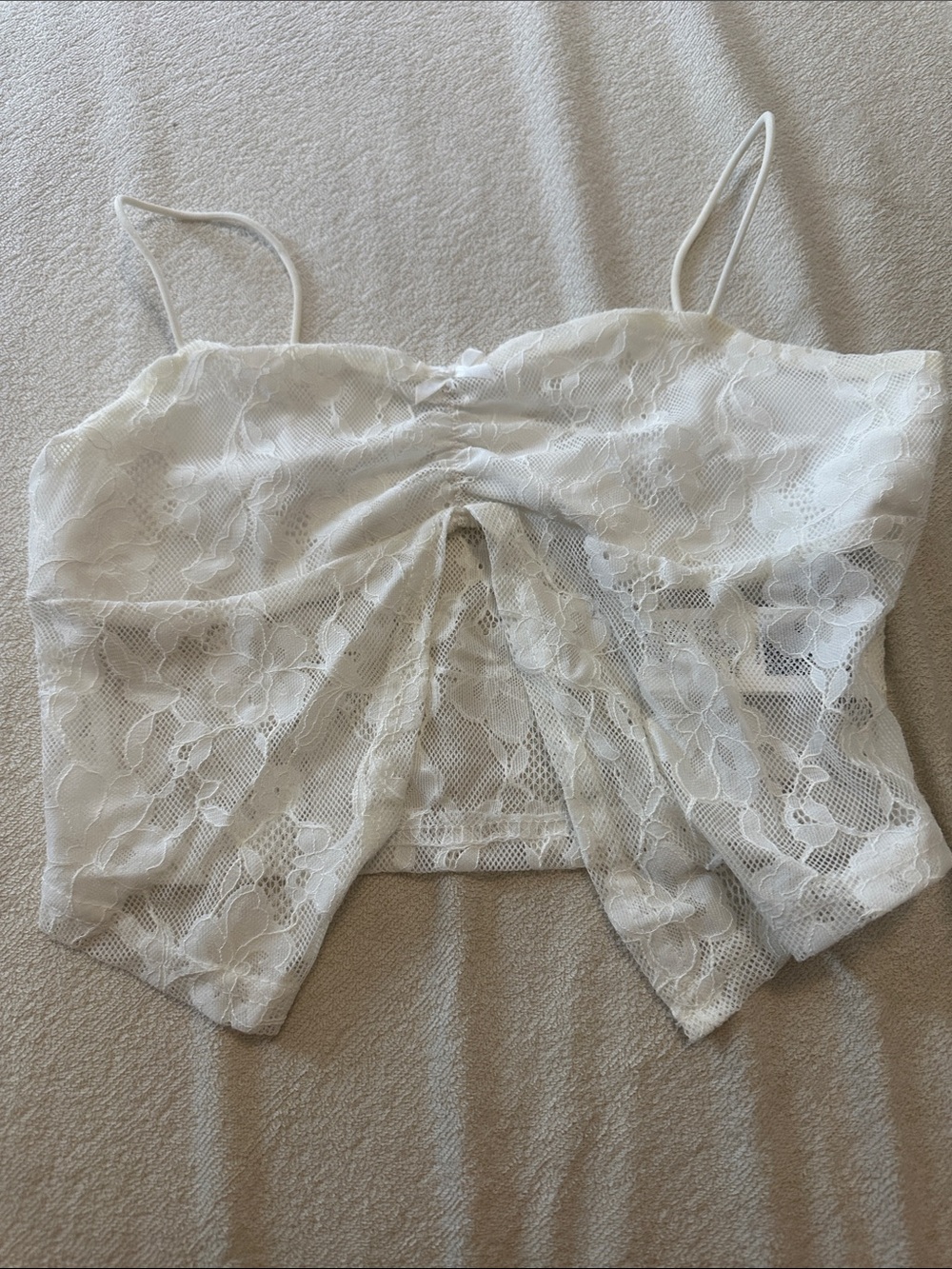 SHEIN White Lace Ruched Camisole Crop Top